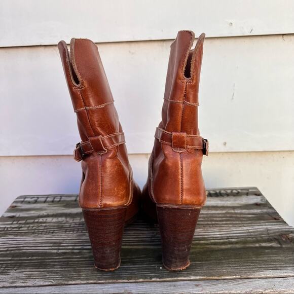Vintage 70s 80s Zodiac cognac leather heeled booties boots 8 1/2M - Picture 6 of 9